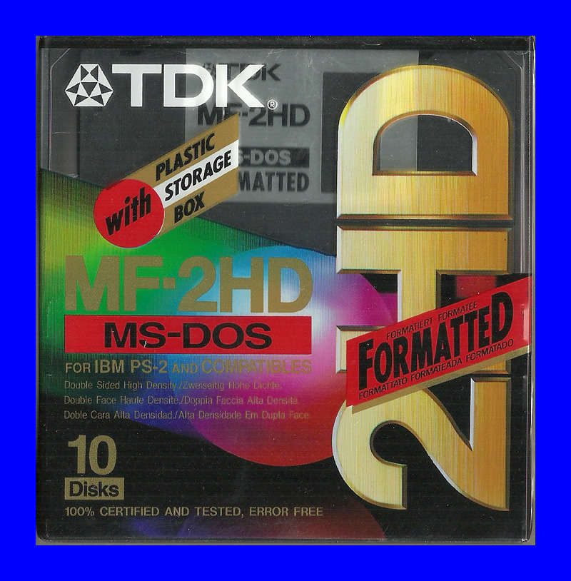 PACK OF 10 TDK MF-2HD DOUBLE SIDED 3 1/2 INCH - HIGH DENSITY FLOPPY DISKETTES  (STIFFIES)