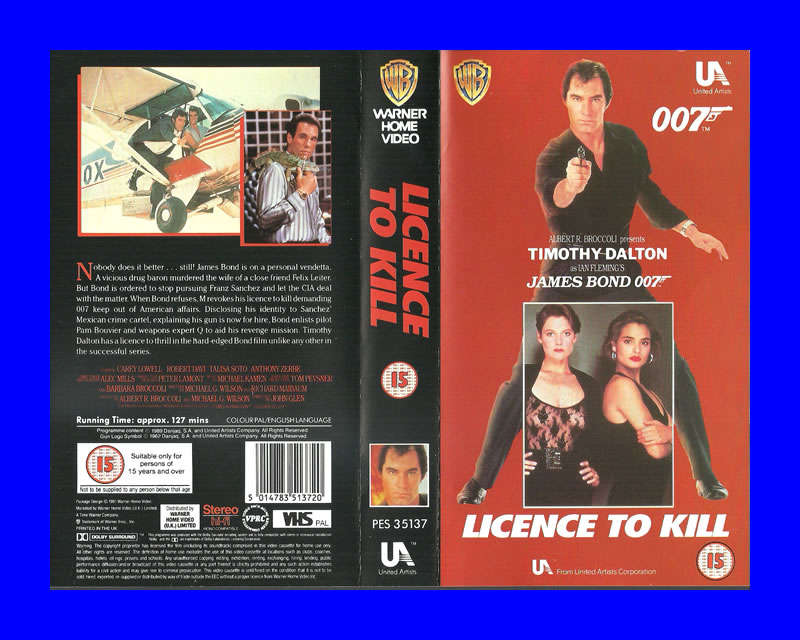 VHS CASSETTE  -  007 LICENCE TO KILL (TIMOTHY DALTON)