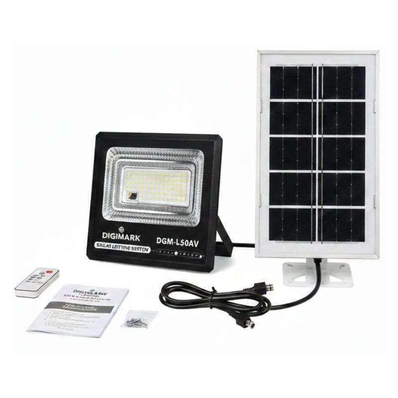 50W Solar LED Flood Light  Compact Outdoor Security Lamp with Remote