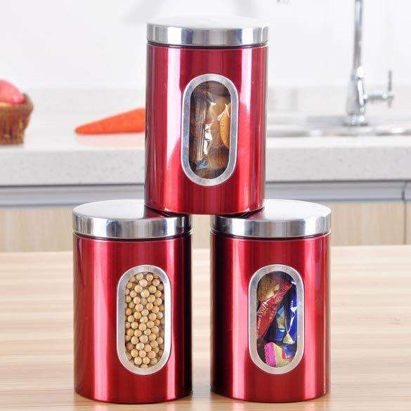 3 Pcs Canister Set Red