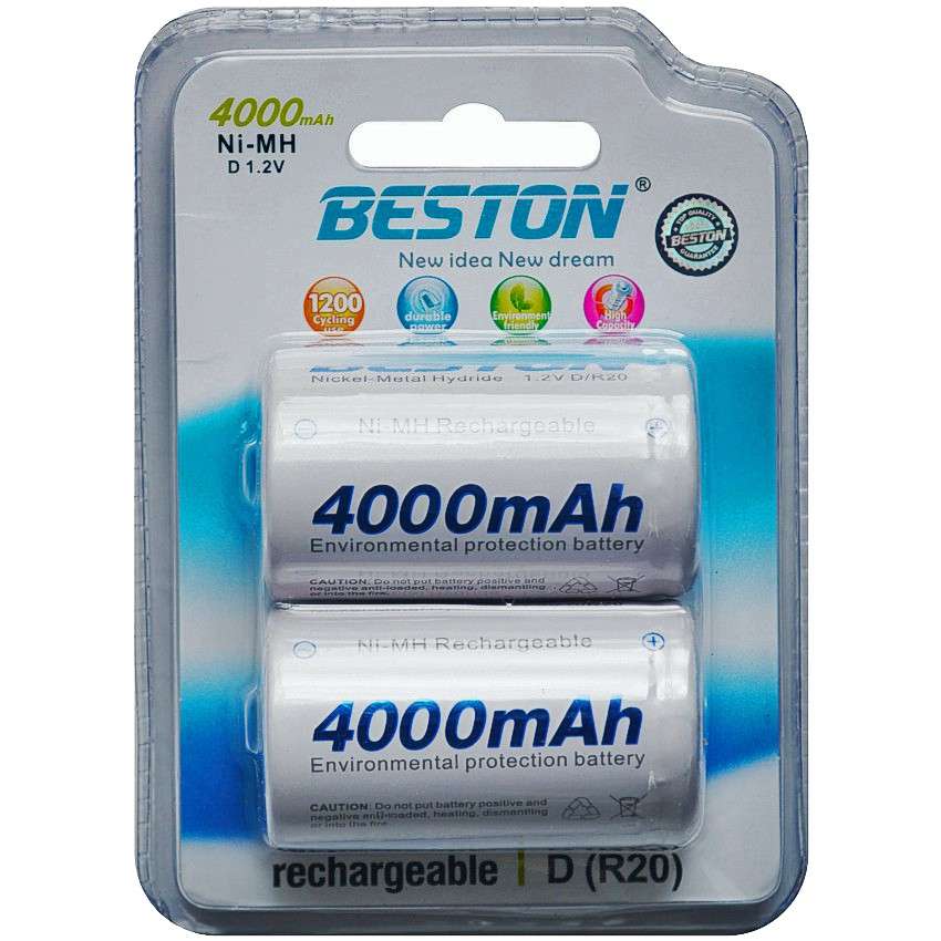 BESTON 4000mAh D Size Rechargeable 1.2V Battery 2 per pack
