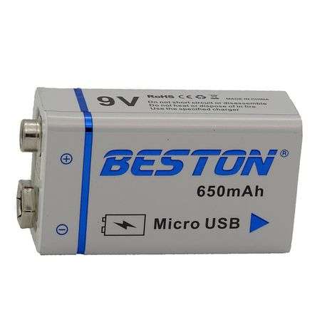 Beston 650mAh 9V Li-ion Rechargeable Battery with Micro USB Input for charging