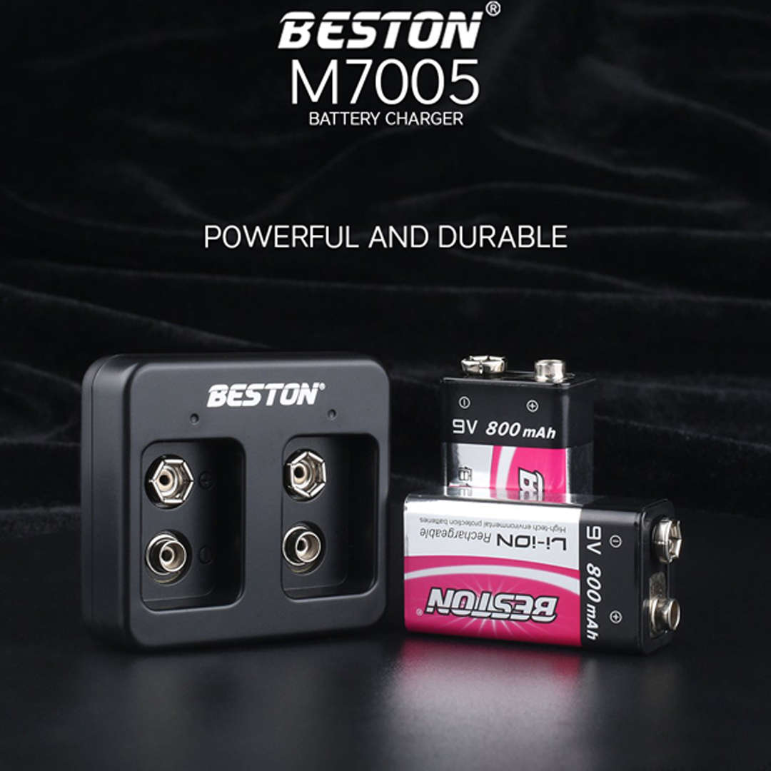 Beston M7005 2 Bay Smart Charger for 9V-800mAh Rechargeable Lithium-Ion Batteries