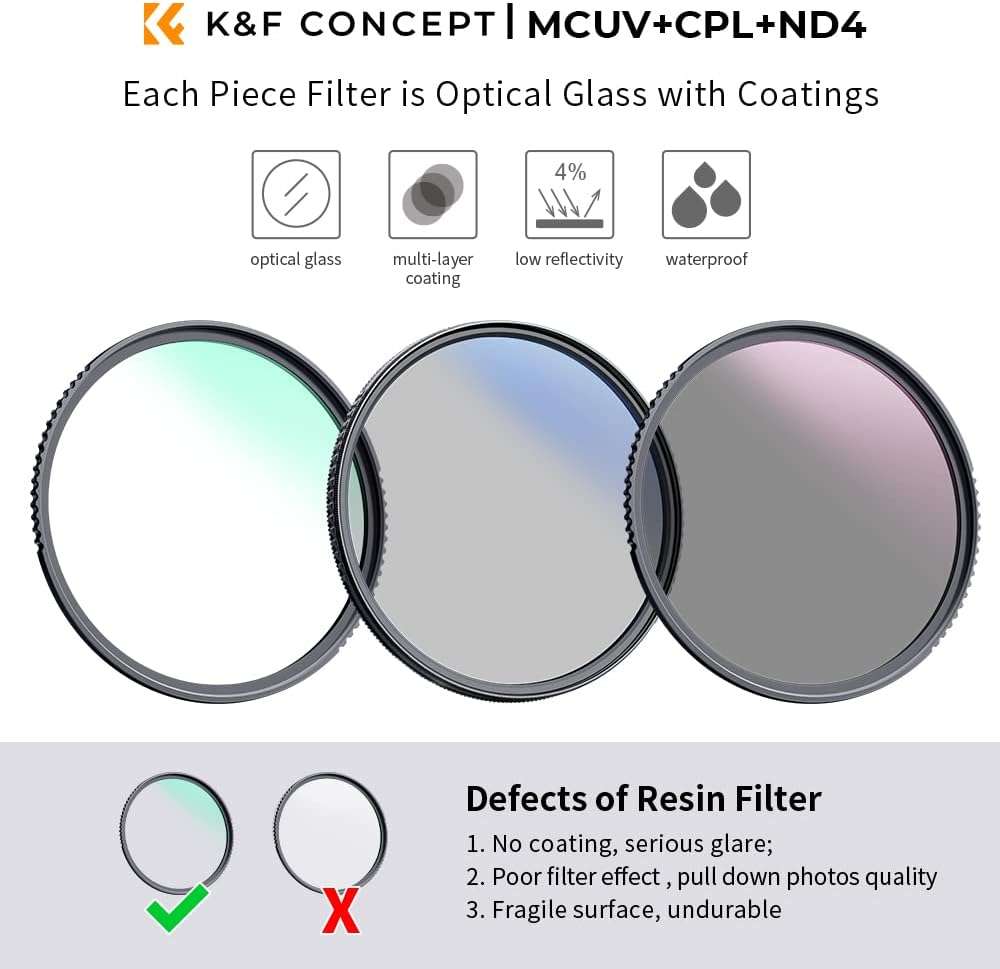 K&F Concept 82mm UV/CPL/ND Lens Nano-K Filter Kit