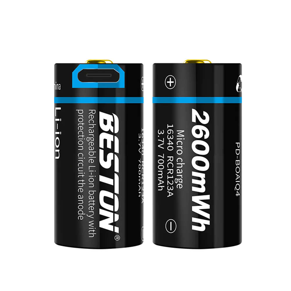 Beston CR123A 3.7v 700mAh 2600mWh Li Ion Micro USB Rechargeable Batteries x 2