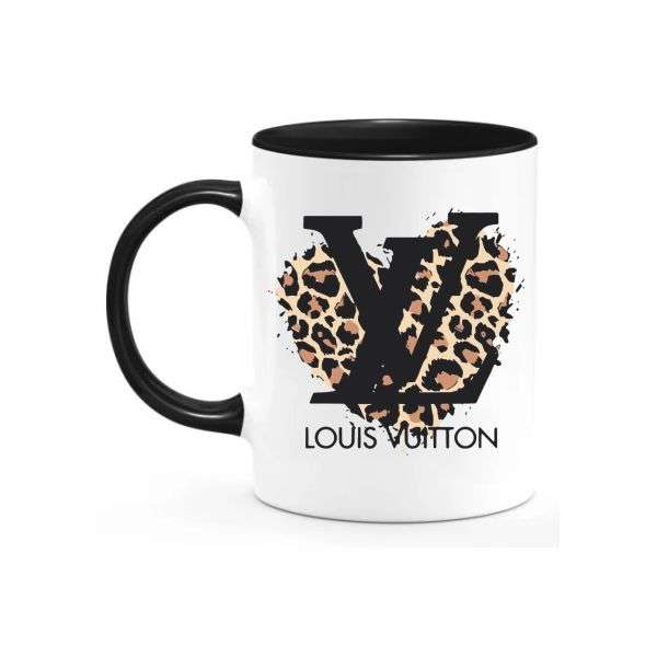 LV Coffee Mug  - Sleek Black and White  With Leopard Design - Premium Quality