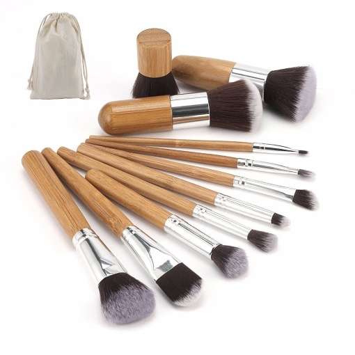 GreenLeaf Makeup Brush Set with Bamboo Handles - 11 Piece