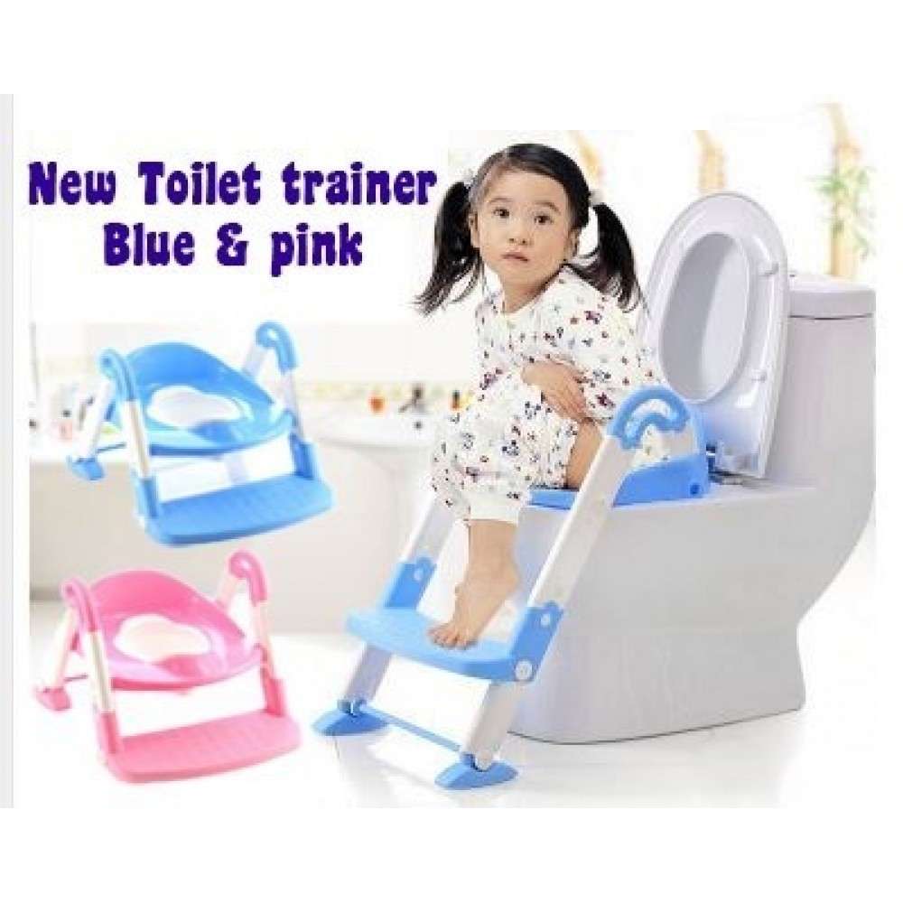 Folding Toddler Potty Training Toilet Ladder - Pink & Blue