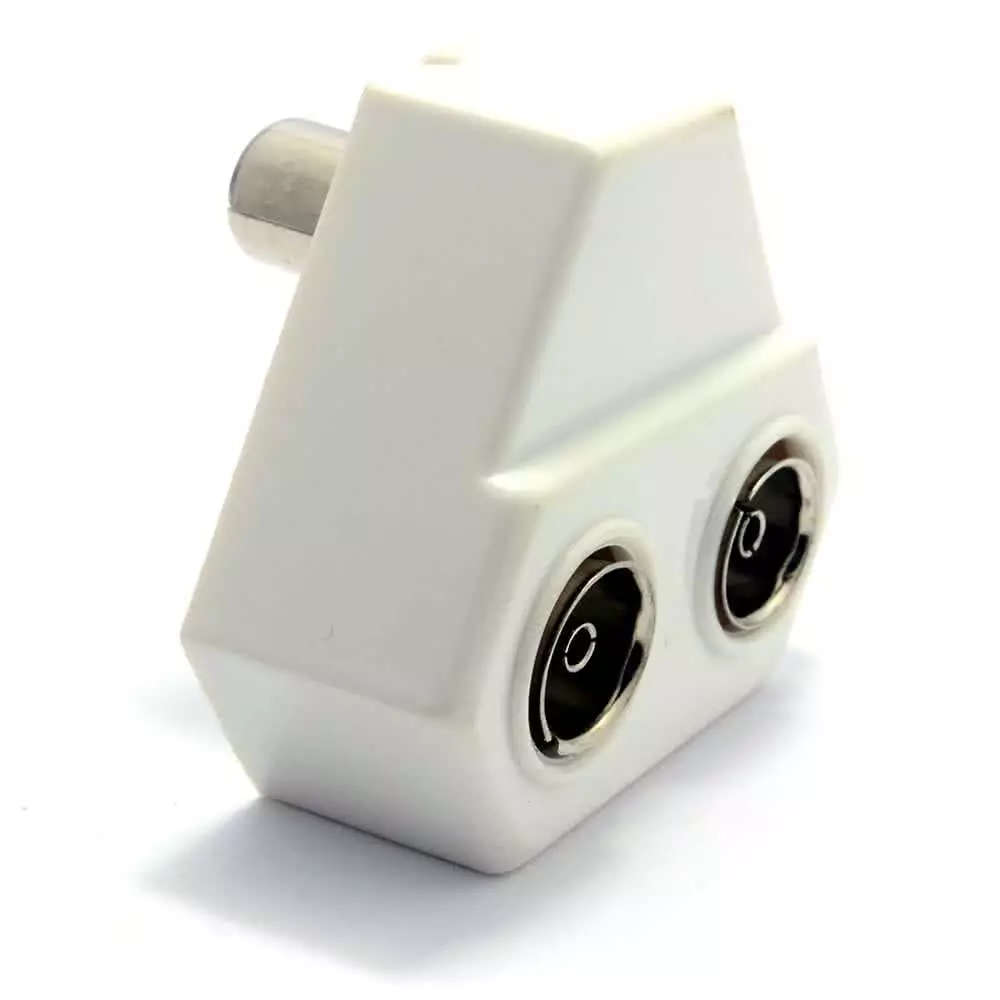 2 Way TV RF Antenna Port Splitter - 90 Degree