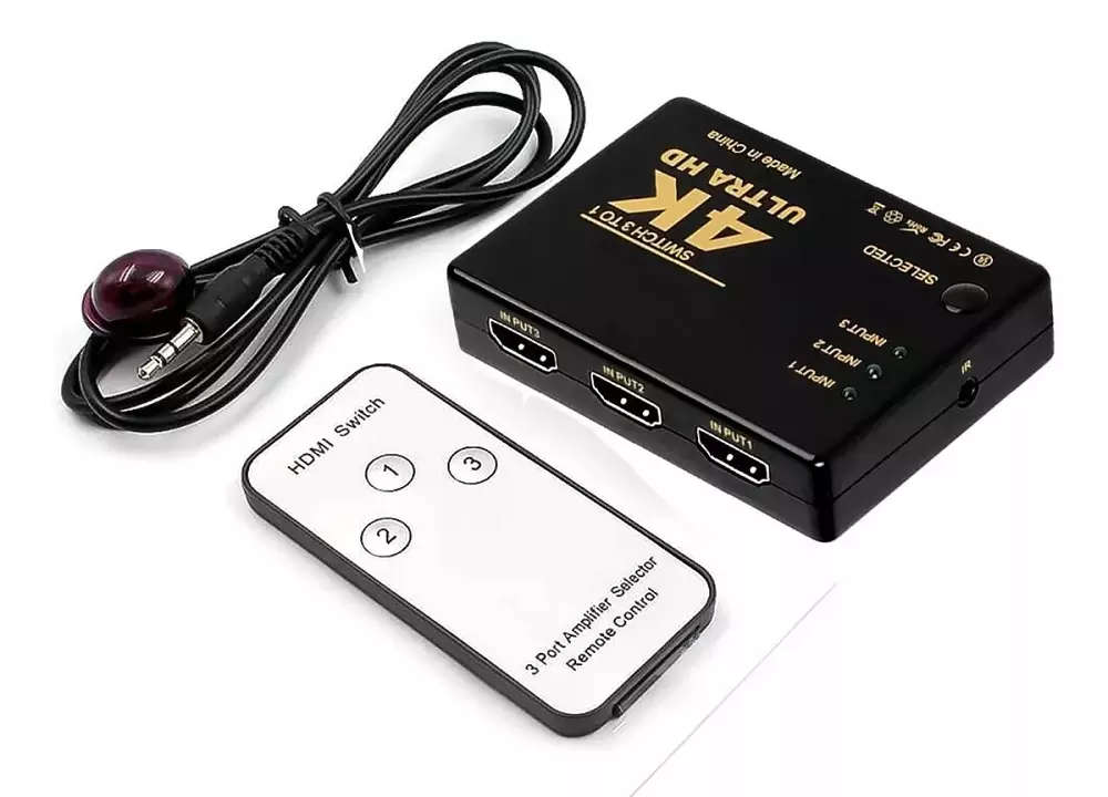 Variable 4k UltraHD 3x1 (3 input ports) HDMI Switch with built-in Equalizer & IR Remote Control