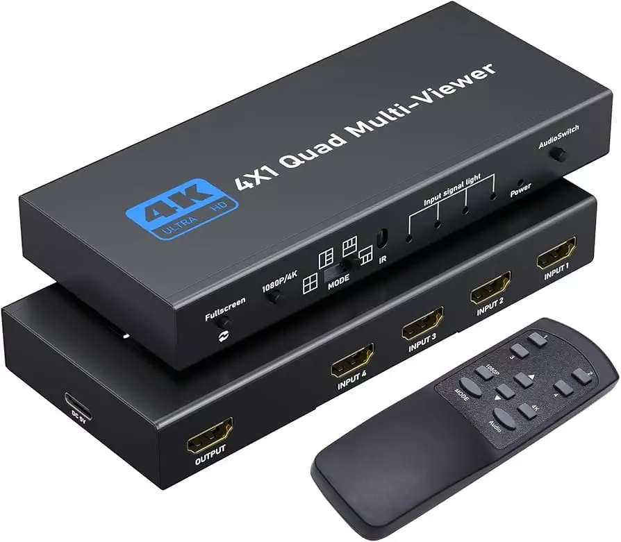 4k UltraHD HDMI 4x1 Quad Multi-viewer Switcher with IR Remote
