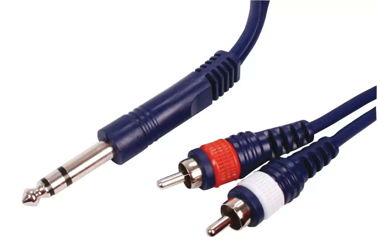 2 Meter Stereo 6.35mm Jack Plug to 2x RCA Male Cable