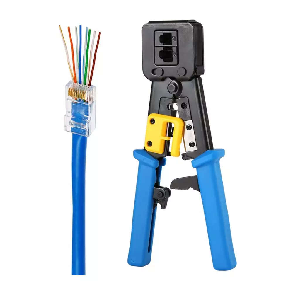 RJ11 & RJ45 eZ Crimping Tool for CAT6/CAT7 Network Connectors with Cable Passthrough