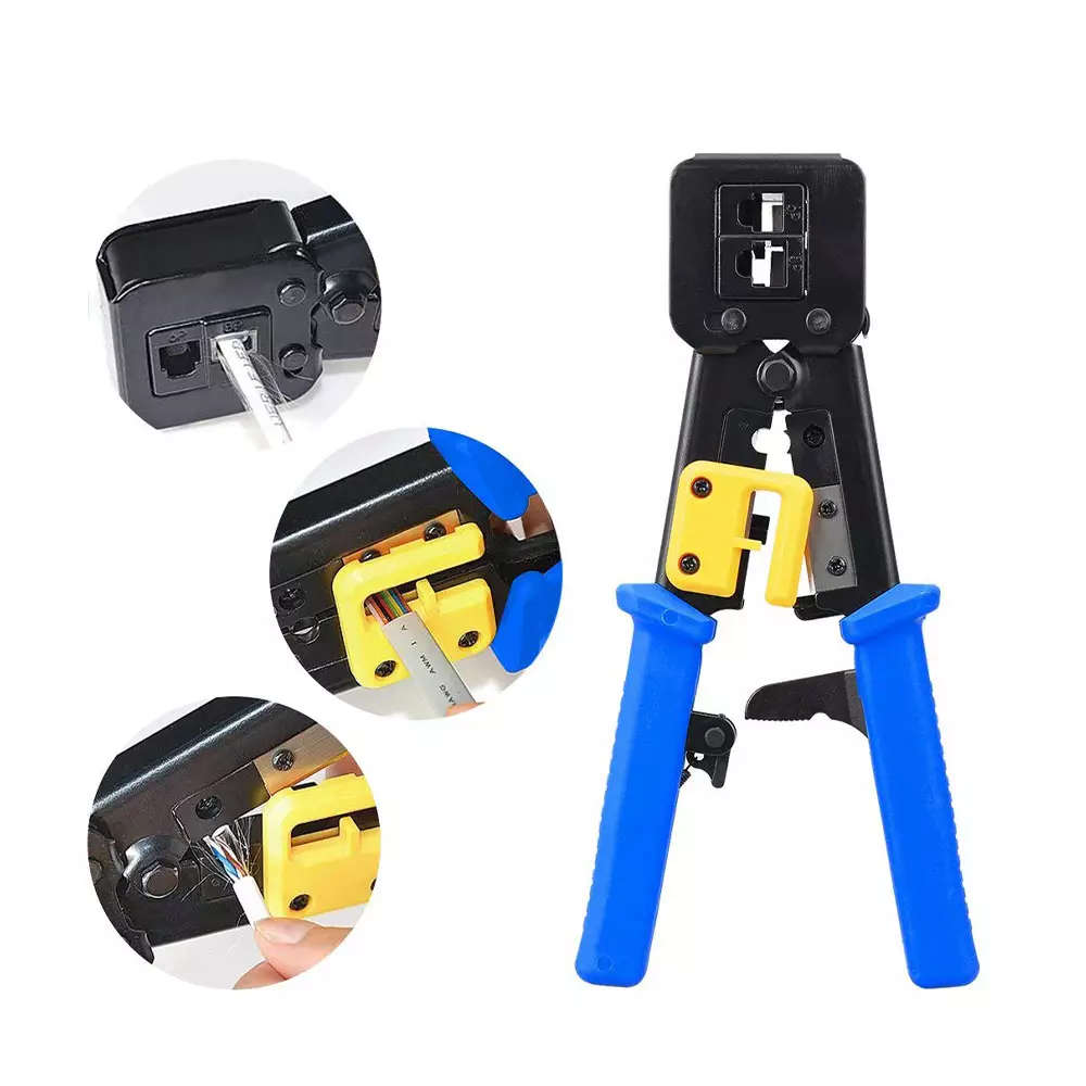 RJ11 & RJ45 eZ Crimping Tool for CAT6/CAT7 Network Connectors with Cable Passthrough