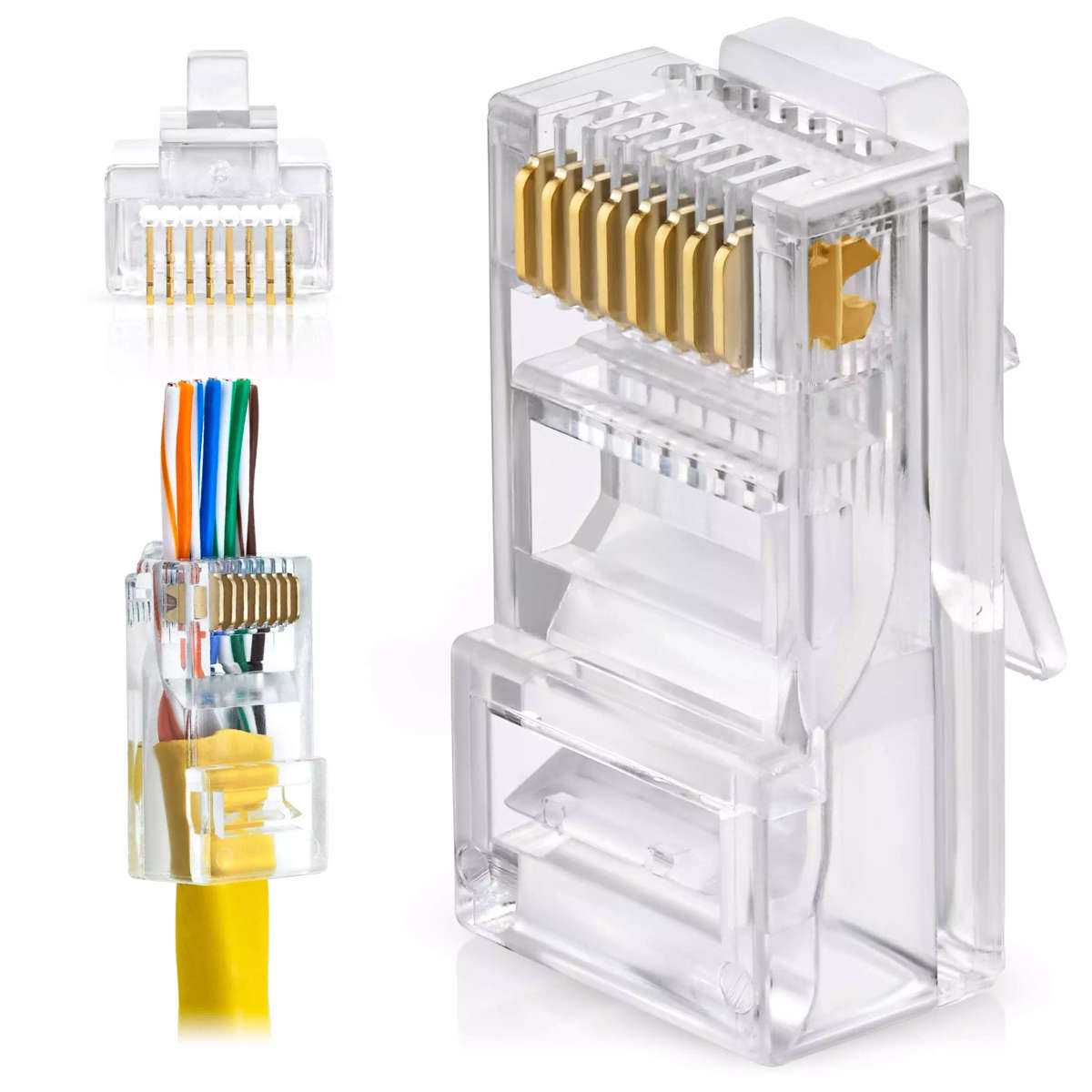 Unshielded eZ RJ45 CAT6/CAT7 Network Cable Connector + Rubber Boot | Push Through Crimp Connector