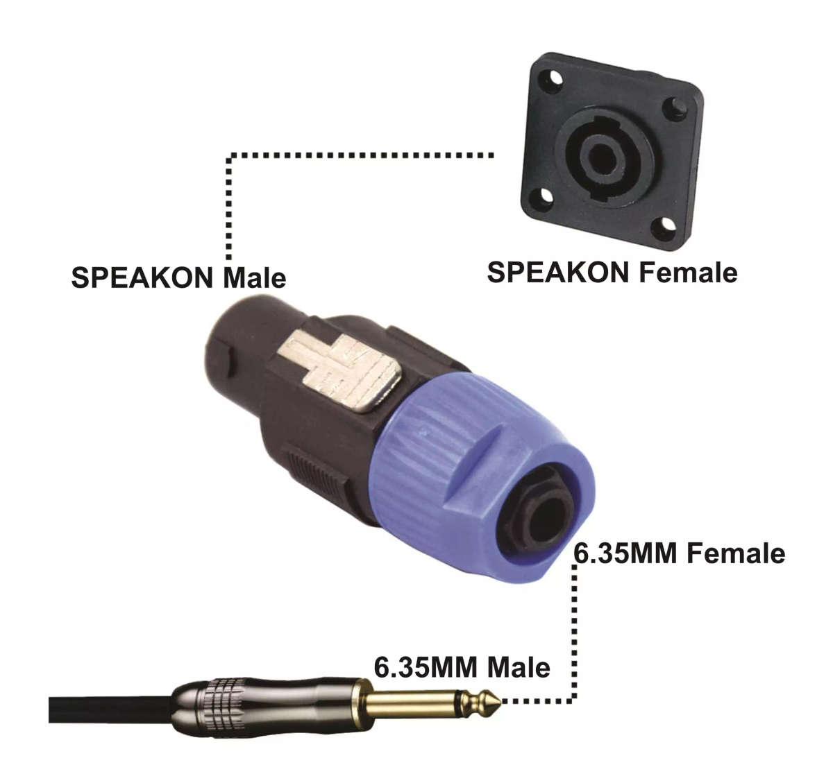 Male Speakon Connector to 6.35mm Female for Professional Microphone Audio Systems