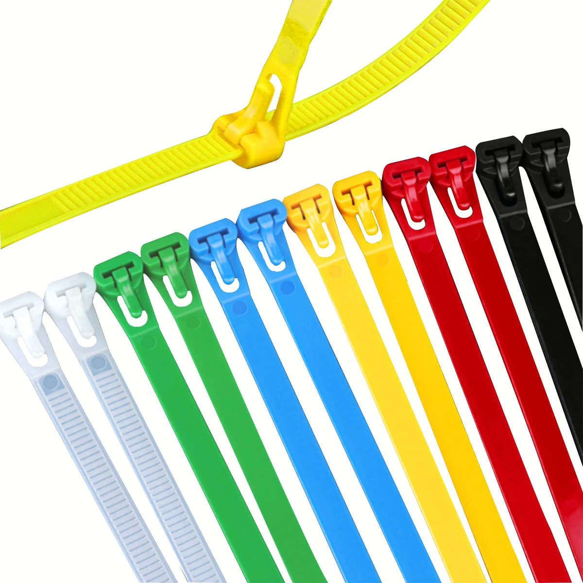 100 Pack Reusable Cable Ties | Plastic Fastener Cable Organizer | Various Lengths| Various Colors