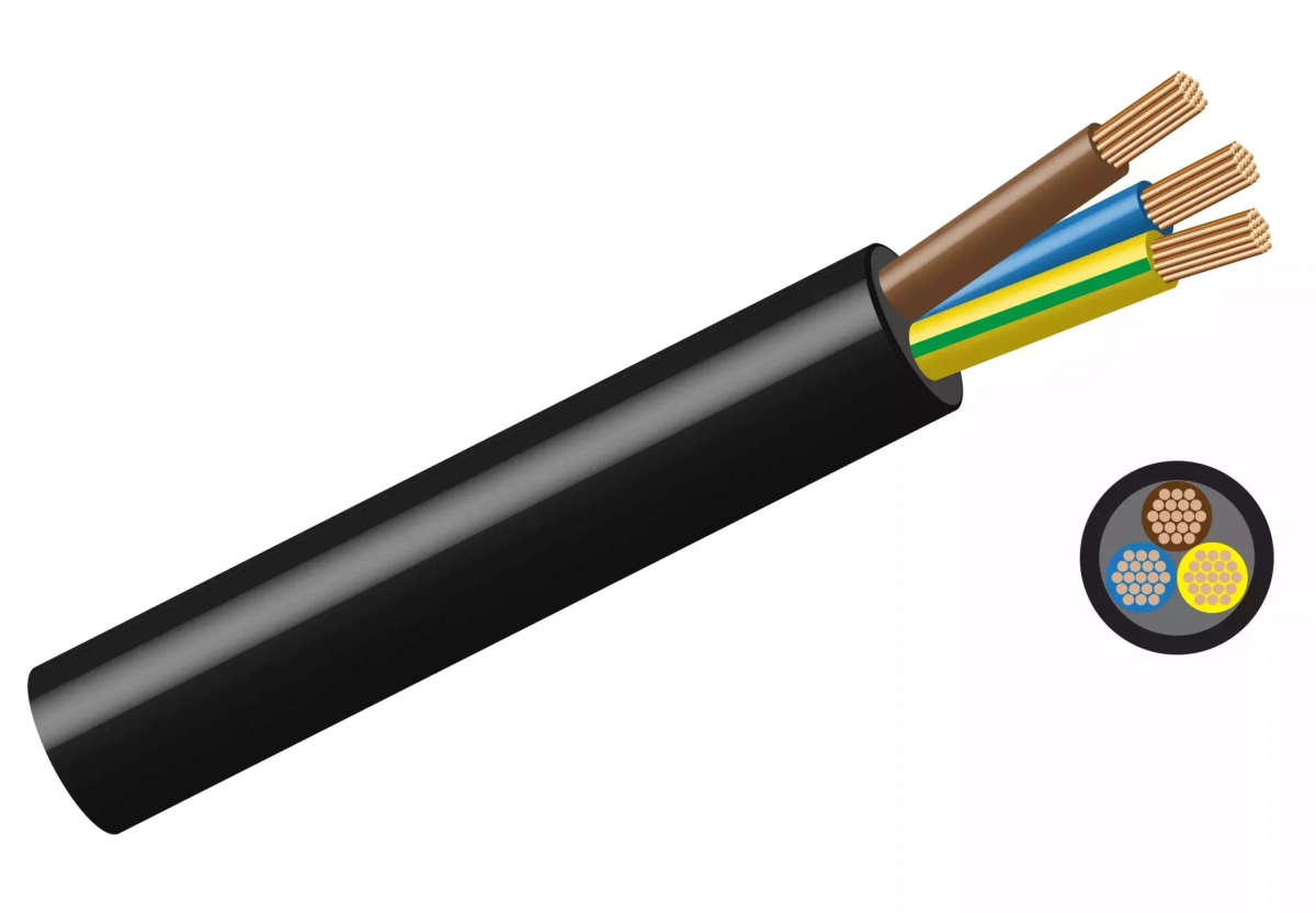 100 Meter Roll Cabtyre 3-Core Electrical Cable | 1.0mm | 10 amps max | Up to 2400 Watts