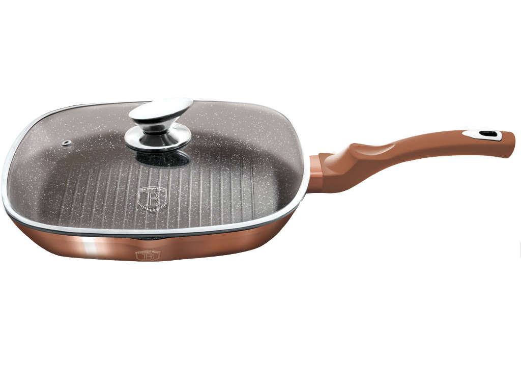Berlinger Haus - 28 cm Forged Aluminium Metallic Line Grill Pan + Lid - Rose Gold (READ DESCRIPTION)