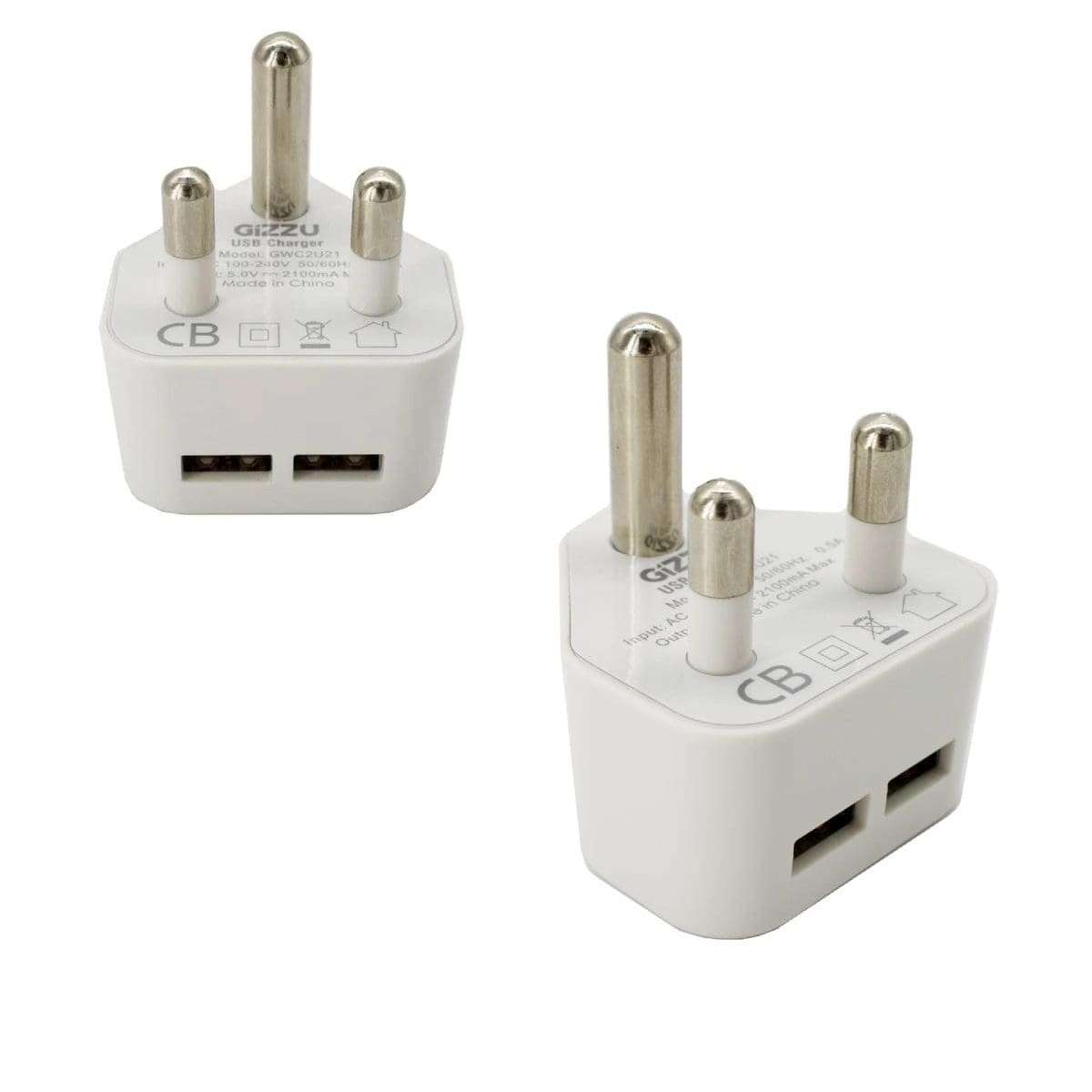 Charger 2 Port Usb Sa 3-Prong Gizzu