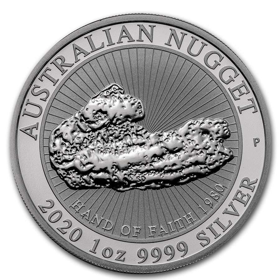 2020 1 oz 1 AUD Australian .9999 Silver Hand of Faith Nugget Coin BU (In Capsule) Limited Mintage