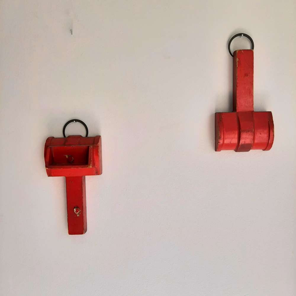 Red hanging mallet shapes