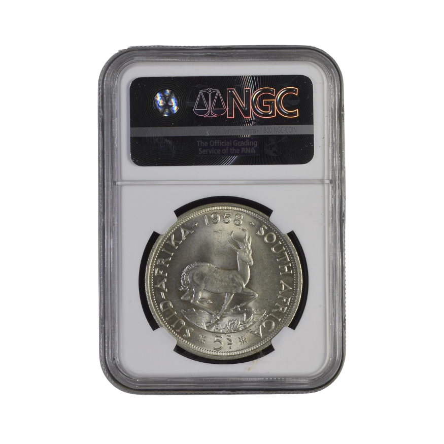 1958 South Africa 5 Shilling (MS 64) NGC Graded