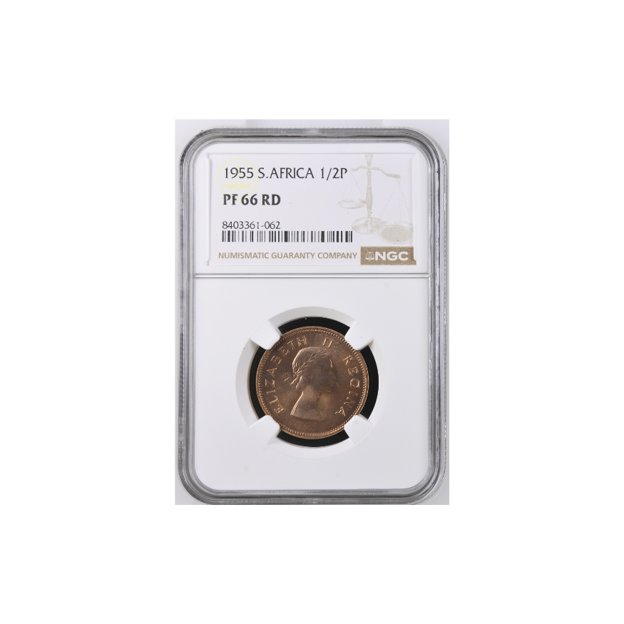 1955 South Africa 1/2 Penny (PF 66 RD) NGC Graded