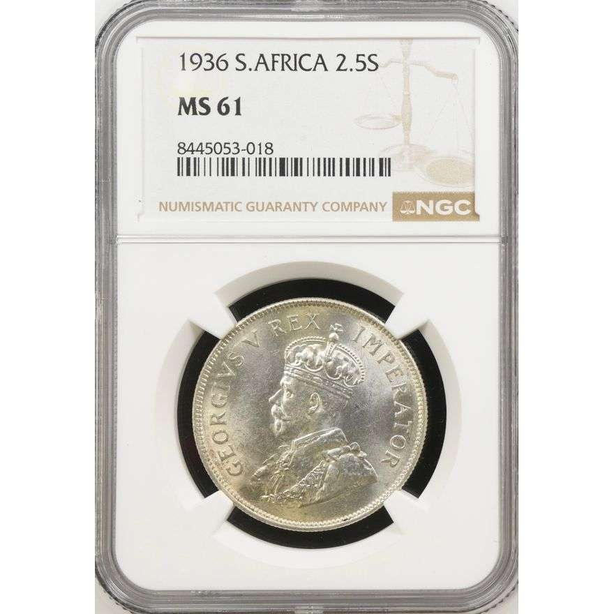 1936 South Africa 2.5 Shillings MS 61 NGC