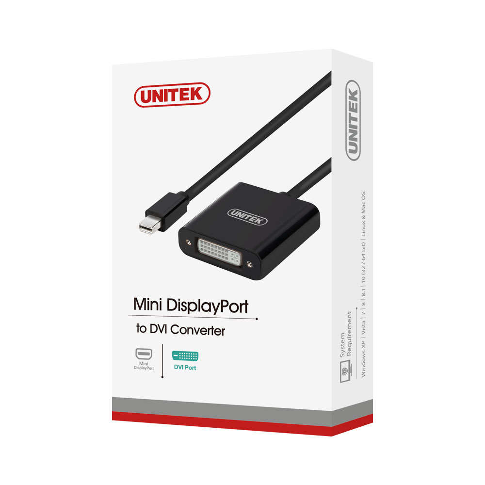 UNITEK MINI DISPLAYPORT TO DVI CONVERTER  BLACK