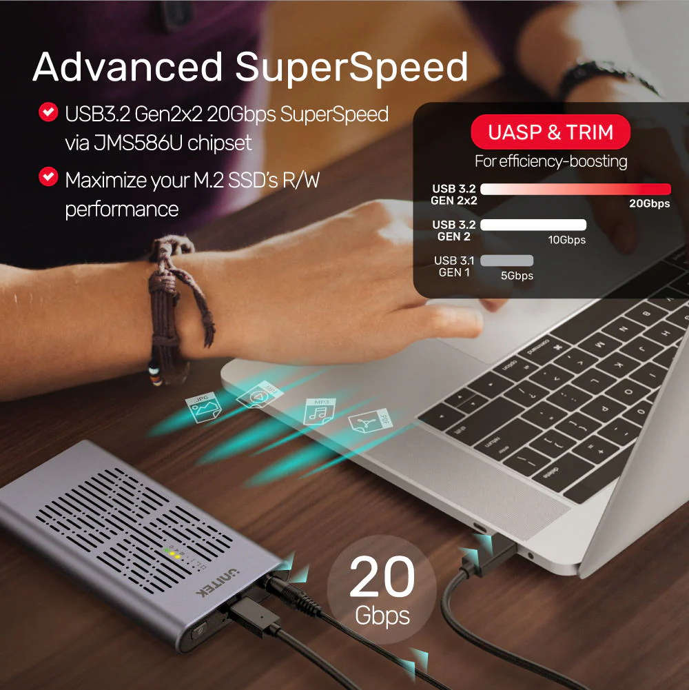 Unitek SolidForce USB-C to PCIe/NVMe M.2 SSD Dual Bay Enclosure With Office Clone