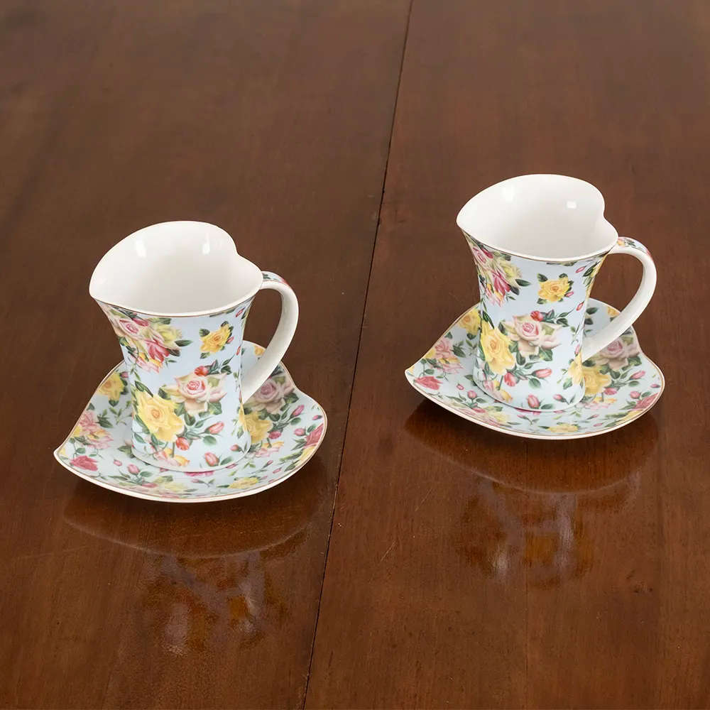 Decorative Heart Teacup and Saucer