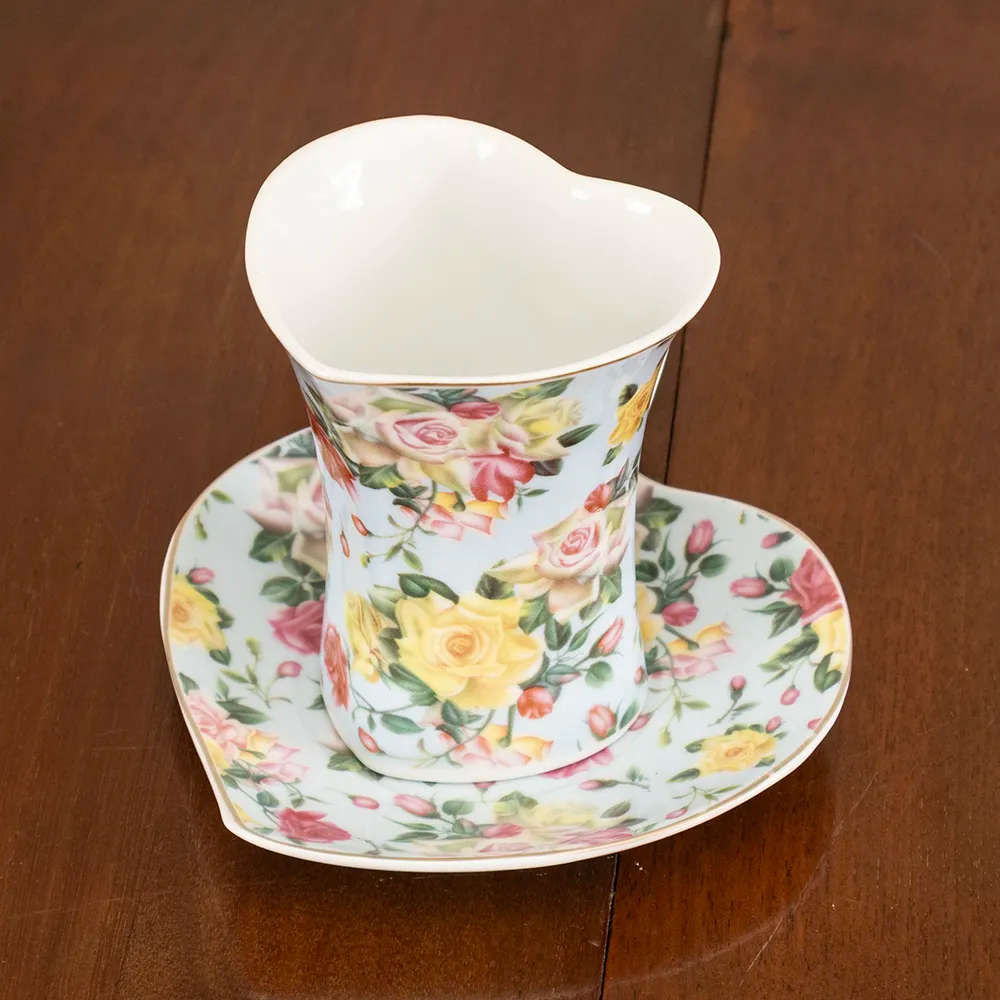 Decorative Heart Teacup and Saucer