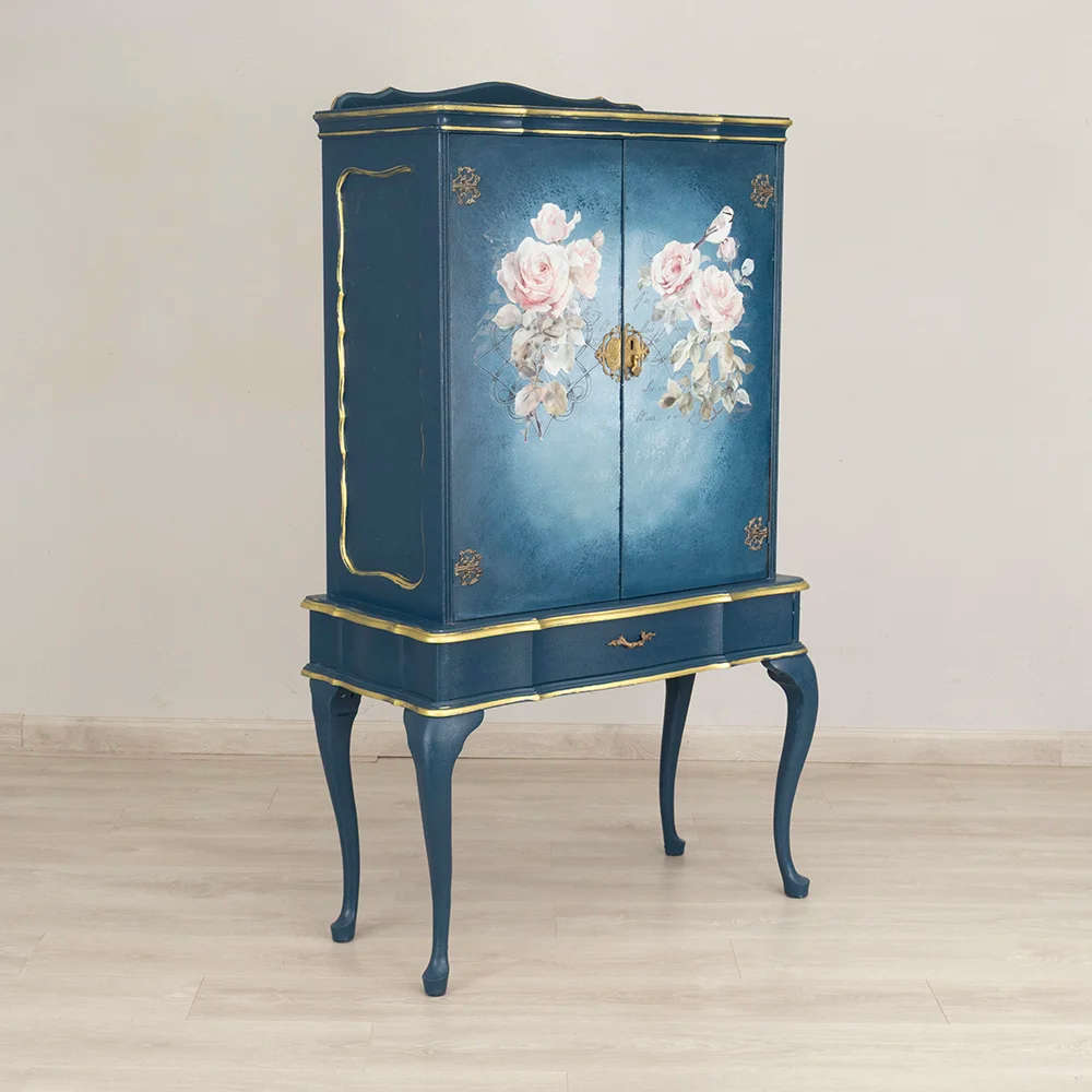 Vintage Drinks Cabinet Blue Floral