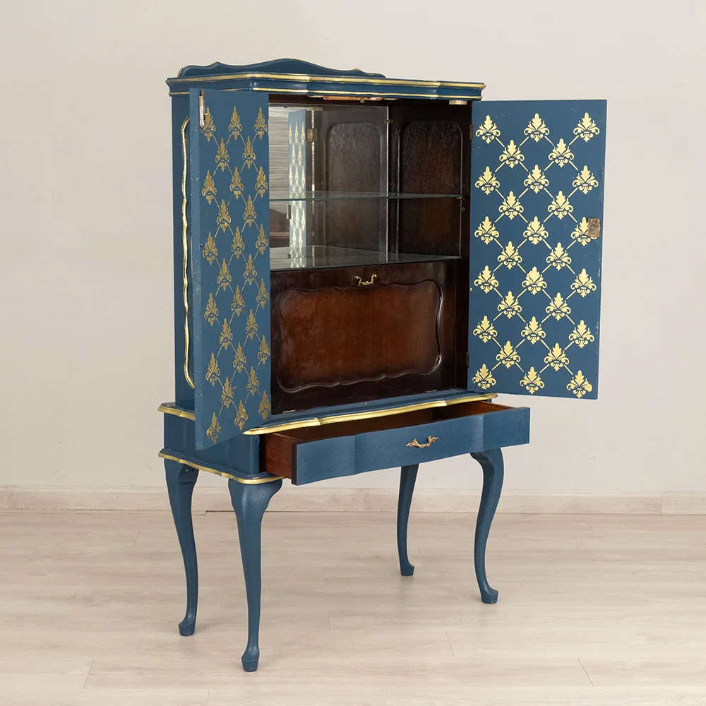 Vintage Drinks Cabinet Blue Floral