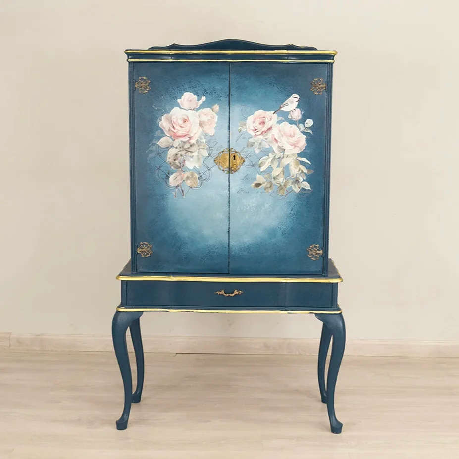 Vintage Drinks Cabinet Blue Floral