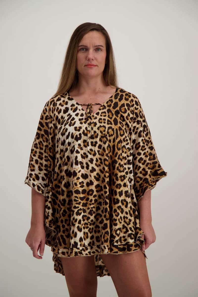 RUFFLE KAFTAN - LEOPARD PRINT