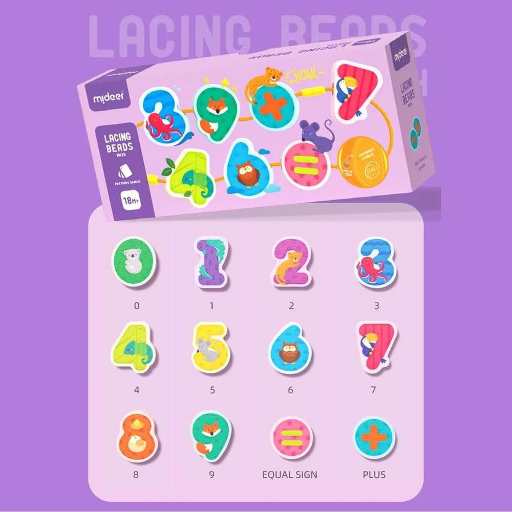 Mideer - Lacing Beads Numbers & Animals - Threading Activity for Kids