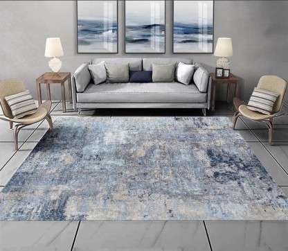 Polyester Rectangle Area Rug 230 × 160 cm, Blue & Grey Modern Living Room Carpet