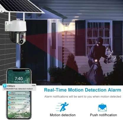 4G Solar-Powered Surveillance Camera with V380 Pro App, Night Vision, Motion Detection, Remote Monit