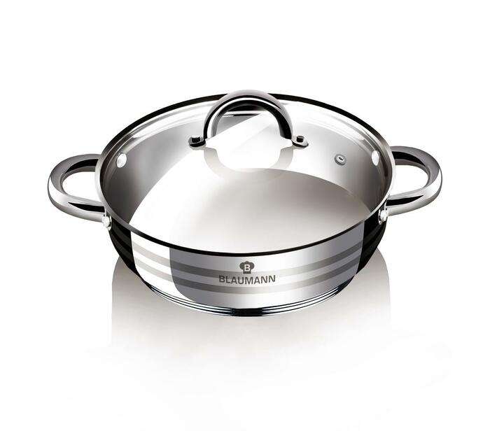 BLAUMANN 20CM STAINLESS STEEL SHALLOW POT WITHOUT GLASS LID - GOURMET LINE(SECOND HAND)(NO LID)