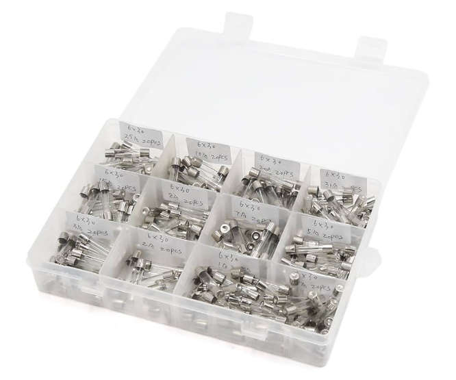 12-VALUE FUSE ASSORTMENT FAST BLOW 6x32 GLASS 0.1-16A EIE08-0002-01