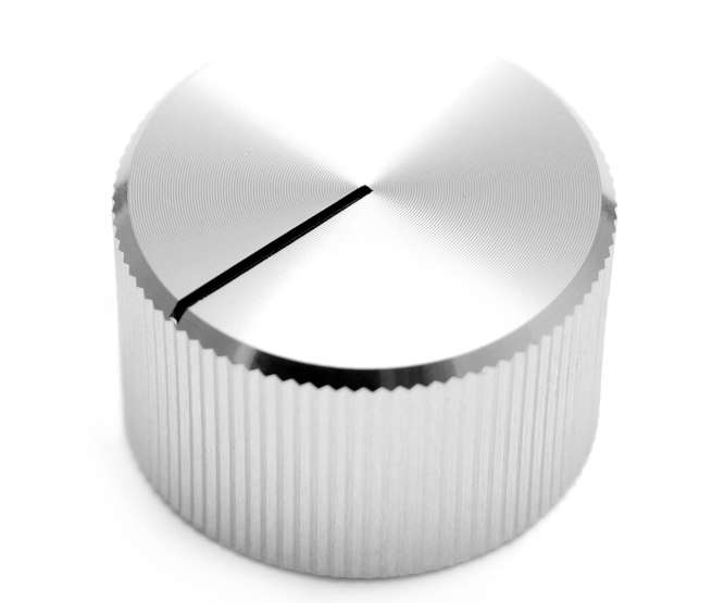 METAL KNOB OD=15mm H=12.5 FOR 6.35mm DIA SHAFT SILVER - 50/BOX A-1512-SILVER