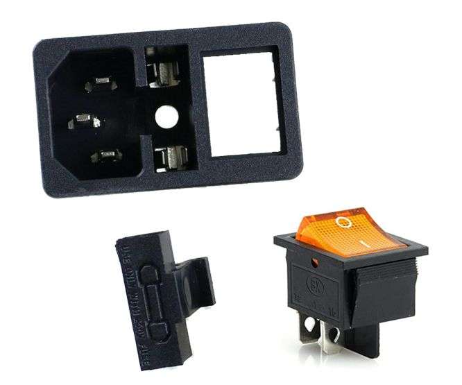 PANEL MOUNT IEC SOCKET WITH FUSE & SWITCH AC-01-YEL