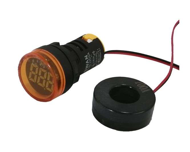 220VAC PILOT LIGHT AMPMETER YL 1-99A WITH 100A CT AD22-22DSA-YL