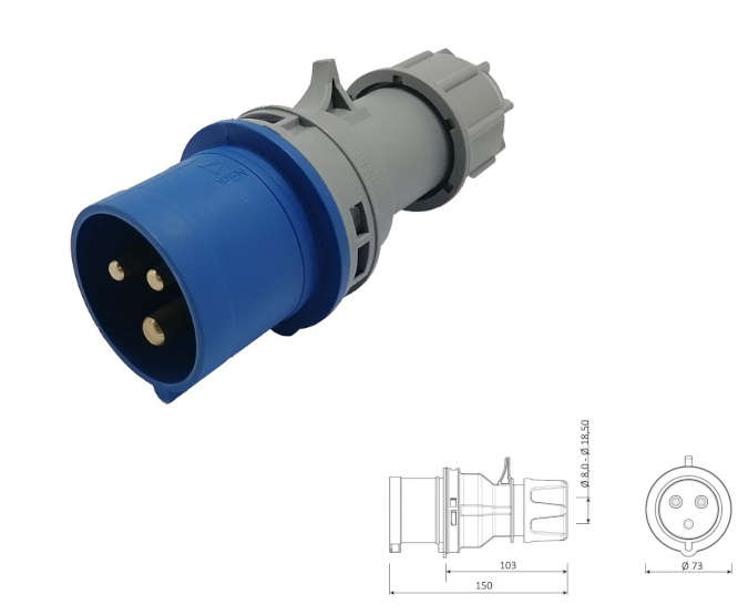 54mm INDUSTRIAL PLUG 32A 2P+E 3P IP44 220V-250V BC1-3403-2011