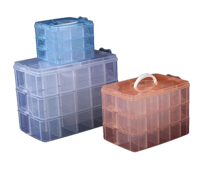 3-LAYER CLEAR WHITE PLASTIC STORAGE BIN 33x19x24  220640