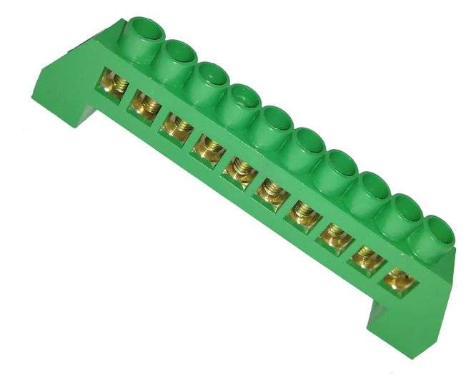 EARTH BAR TERMINAL 100A INSULATED 10-POLE GREEN P/MOUNT  20EB-KS006 100A 10P GR