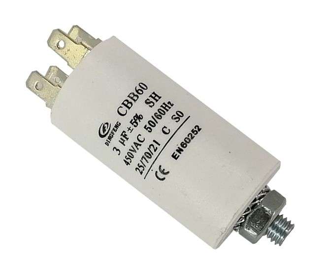 MOTOR RUNNING CAPACITOR 3uF 450VAC STU/4TE 30x57MM CBB60-E-3UF-450VAC
