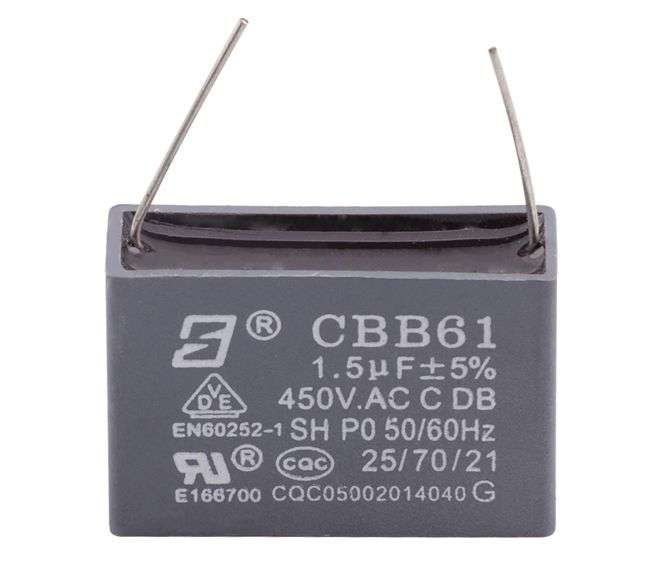 FAN MOTOR CAPACITOR 1.5uF 250VAC W/LEADS  CBB61-1.5UF/250VAC / 210632